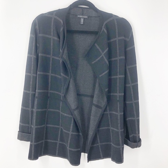✅ Eileen Fisher Linen BLEND Windowpane Cardigan Sweater SIZE X-SMALL - Picture 1 of 6